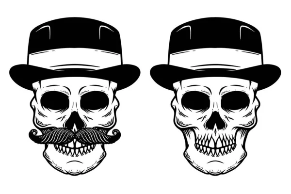 Illustrazione Del Cranio Cappello Gentiluomo Vintage Elemento Design Poster Logo — Vettoriale Stock