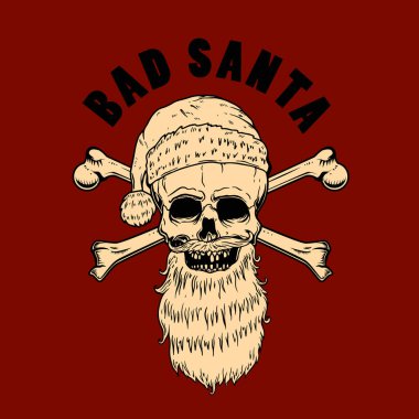 Kötü Noel Baba. Noel Baba kafatası. Poster, kart, afiş ve el ilanları için tasarım elemanı. Vektör illüstrasyonu