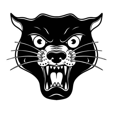 Panthera 'nın eski usul dövmeli liderinin resmi. Poster, kart, pankart, işaret, amblem için tasarım ögesi. Vektör illüstrasyonu