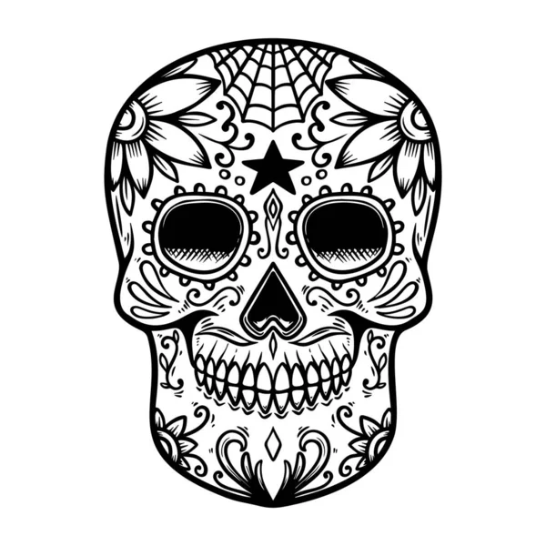 白を基調としたメキシコ産の砂糖の頭蓋骨 ラベル サイン ポスターのデザイン要素 ベクターイラスト — ストックベクタ