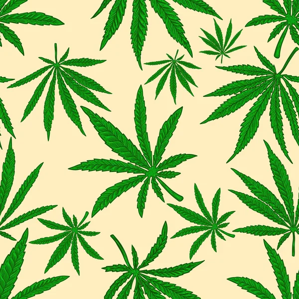 Marihuana Yapraklarıyla Kusursuz Desen Poster Kart Pankart Imza Için Tasarım — Stok Vektör
