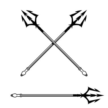 Poseidon mızrağının beyaz arka planda izole edilmiş hali. Poster, kart, pankart, imza için tasarım elemanı. Vektör illüstrasyonu