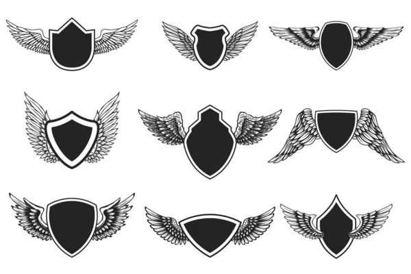 Ensemble Emblèmes Avec Des Ailes Élément Design Pour Logo Étiquette — Image vectorielle