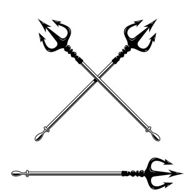 Poseidon mızrağının beyaz arka planda izole edilmiş hali. Poster, kart, pankart, imza için tasarım elemanı. Vektör illüstrasyonu