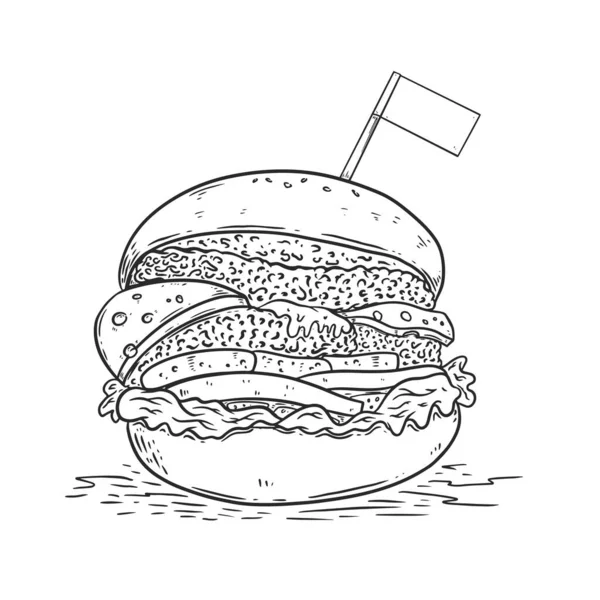 Εικονογράφηση Του Burger Στυλ Χαρακτικής Στοιχείο Σχεδιασμού Για Λογότυπο Ετικέτα — Διανυσματικό Αρχείο