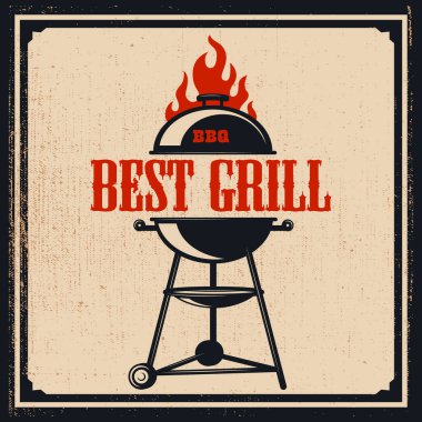 bbq ızgaralı poster şablonu. Kart, el ilanı, afiş, amblem için tasarım ögesi. Vektör illüstrasyonu
