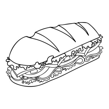 Sandviç tasviri. Poster, kart, afiş ve el ilanları için tasarım elemanı. Vektör illüstrasyonu