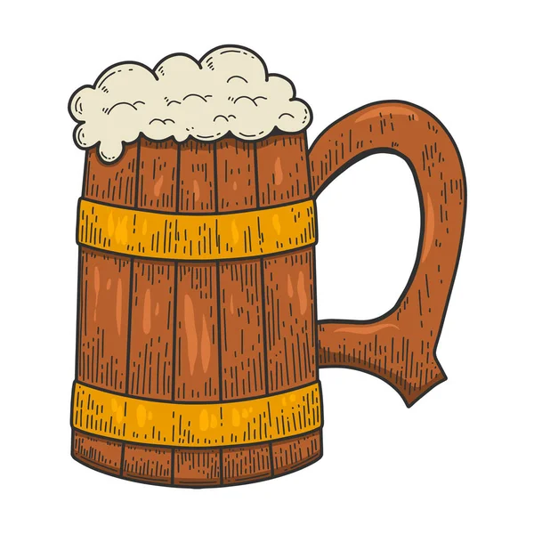 Illustration Retro Wooden Mug Beer Engraving Style Design Element Logo — Vetor de Stock