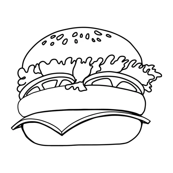 Ilustración Una Hamburguesa Estilo Line Elemento Diseño Para Emblema Letrero — Vector de stock