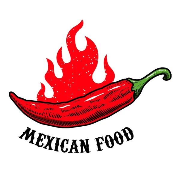 Mexican Food Illustration Chili Pepper Engraving Style Design Element Logo — Stockvektor