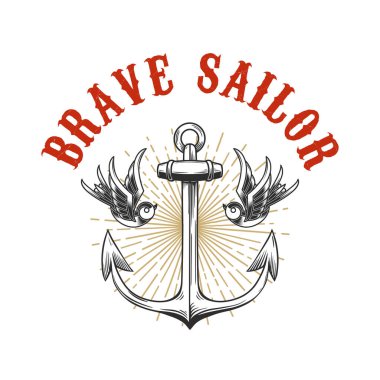 Gravür tarzında kırlangıçların olduğu klasik bir sunucu tasviri. Logo, etiket, tabela, poster ve tişört için tasarım elemanı. Vektör illüstrasyonu