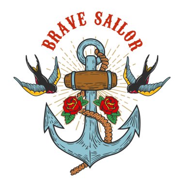 Gravür tarzında kırlangıçların olduğu klasik bir sunucu tasviri. Logo, etiket, tabela, poster ve tişört için tasarım elemanı. Vektör illüstrasyonu