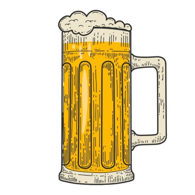 Bir kupa biranın kabartma tarzında tasvirleri. Logo, etiket, amblem ve imza için tasarım ögesi. Vektör illüstrasyonu