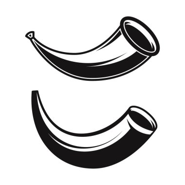 Av boynuzunun kabartma tarzında resmedilmiş hali. Logo, etiket, tabela, poster ve tişört için tasarım elemanı. Vektör illüstrasyonu