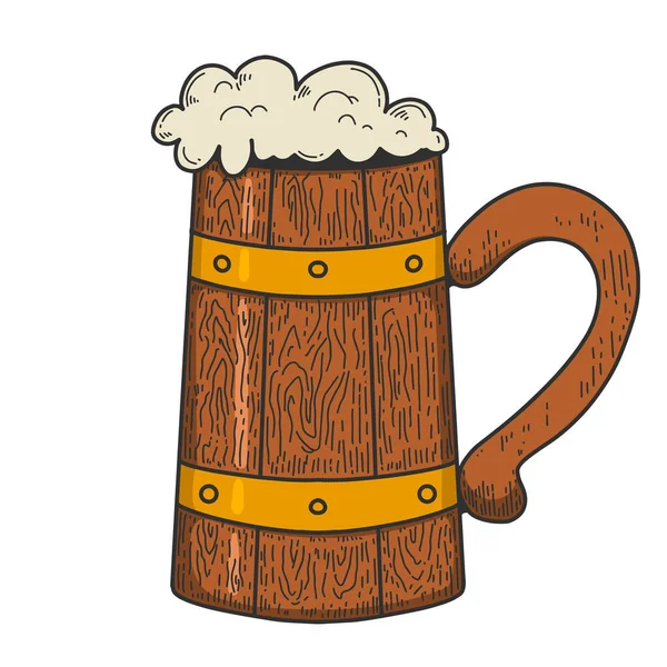 Illustration Retro Wooden Mug Beer Engraving Style Design Element Logo — Archivo Imágenes Vectoriales