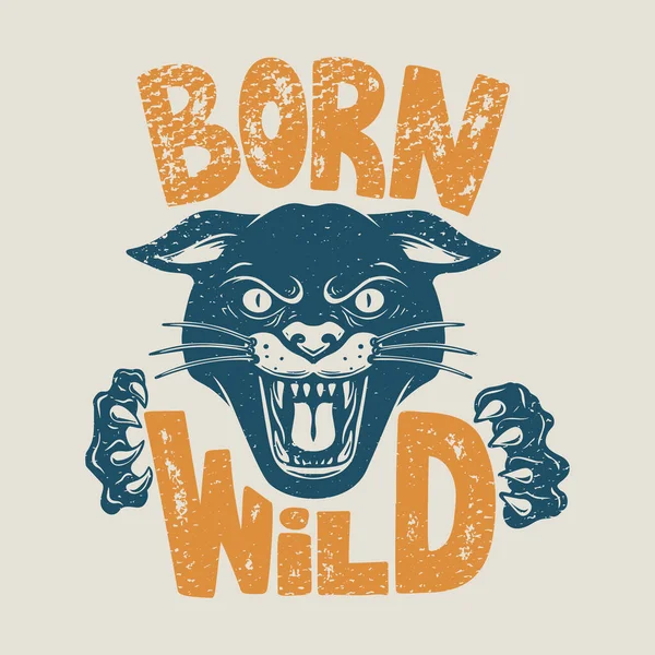 Born Wild Illustration Head Panther Grunge Background Design Element Poster — Image vectorielle
