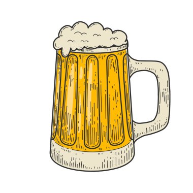 Bir kupa biranın kabartma tarzında tasvirleri. Logo, etiket, amblem ve imza için tasarım ögesi. Vektör illüstrasyonu