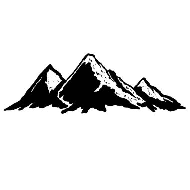 Eski tarz dağların tasviri. Logo, etiket, tabela, poster ve tişört için tasarım elemanı. Vektör illüstrasyonu