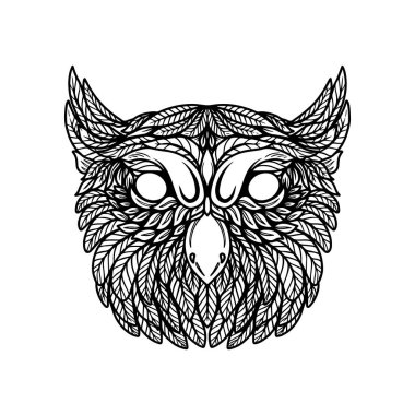 Illustration of owl head in floral style. Design element for poster, card, banner, emblem, t shirt. Vector illustration