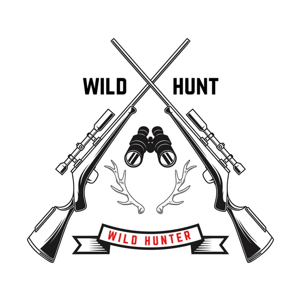 Emblem Template Hunting Club Emblem Deer Horns Guns Design Element — стоковый вектор