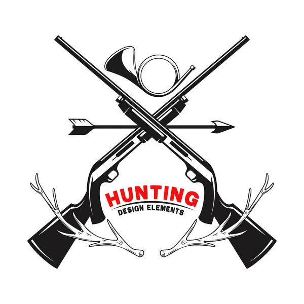 Emblem Template Hunting Club Emblem Deer Horns Guns Hunting Horn — Vettoriale Stock