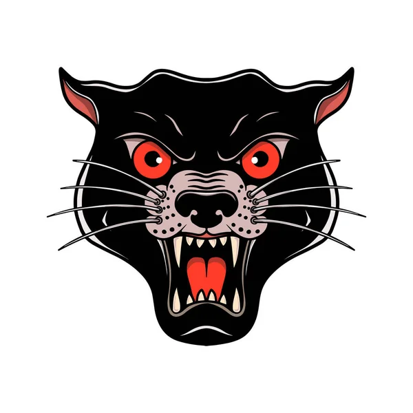 Illustration Wild Cat Head Old School Tattoo Style Design Element —  Vetores de Stock