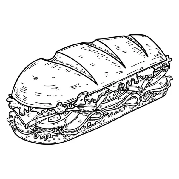 Illustration Submarine Sandwich Engraving Style Design Element Poster Card Banner — Vetor de Stock