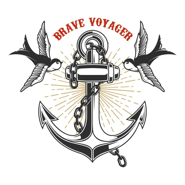 Illustration Vintage Anchor Swallows Engraving Style Design Element Logo Label — Vettoriale Stock