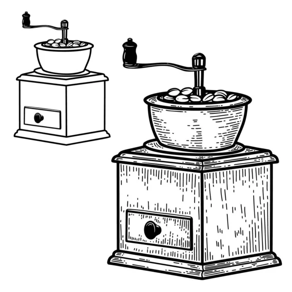 Illusztrációja Kávémalom Gravírozás Stílusban Logó Címke Aláírás Embléma Poszter Tervezési — Stock Vector