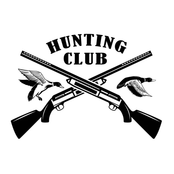 Kacsavadász Klub Emblémájának Emblémája Vadkacsákkal Fegyverekkel Logó Címke Aláírás Poszter — Stock Vector