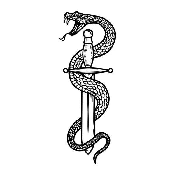 Diseño Vintage Con Serpiente Daga Para Póster Banner Emblema Signo — Vector de stock