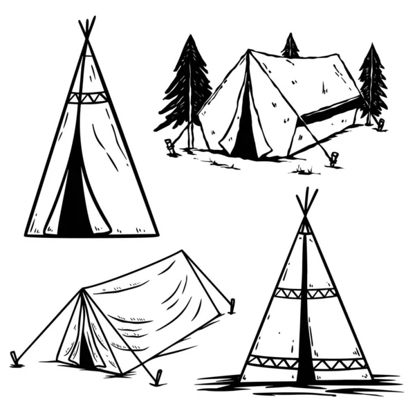 Set Illustrations Vintage Camping Tents Design Element Logo Label Sign — Stock Vector
