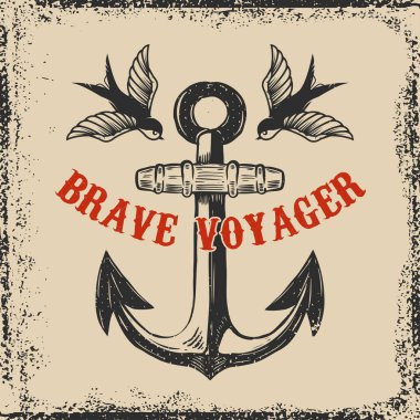 Gravür tarzında kırlangıçların olduğu klasik bir sunucu tasviri. Logo, etiket, tabela, poster ve tişört için tasarım elemanı. Vektör illüstrasyonu