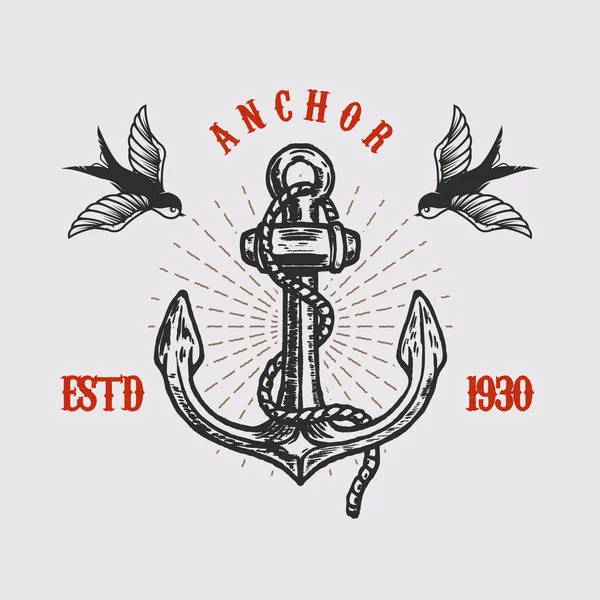 Illustration Vintage Anchor Swallows Engraving Style Design Element Logo Label — Vettoriale Stock