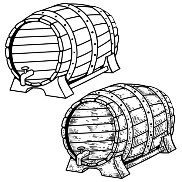Illustration Von Bierfässern Stich Stil Gestaltungselement Für Logo Etikett Schild — Stockvektor