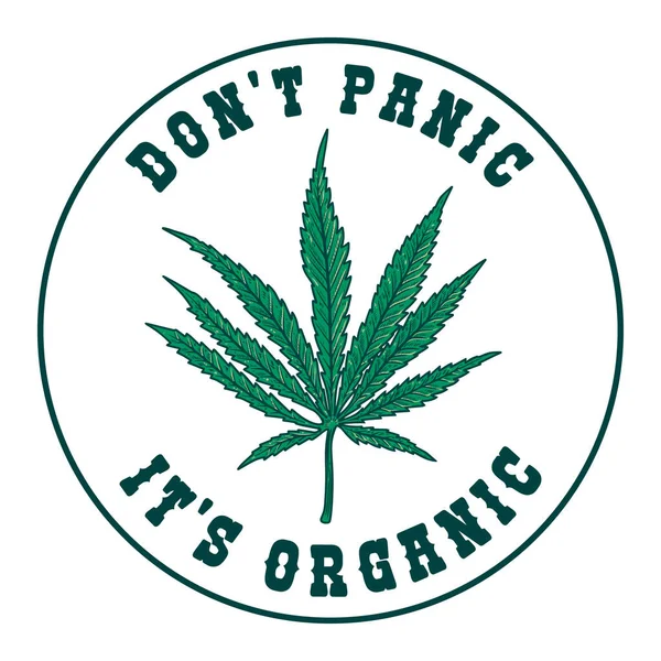 Panik Yapma Organik Kenevir Yaprağıyla Amblem Şablonu Poster Tişört Afiş — Stok Vektör
