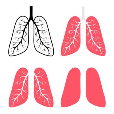 Beyaz arka planda izole edilmiş bir dizi insan akciğeri ikonu. Wuhan Coronavirus teması. Poster, kart, pankart, imza için tasarım elemanı. Vektör illüstrasyonu