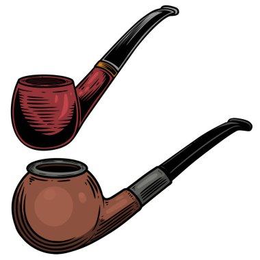 İşleme tarzında sigara piposu çizimi. Logo, etiket, tabela, poster ve tişört için tasarım elemanı. Vektör illüstrasyonu