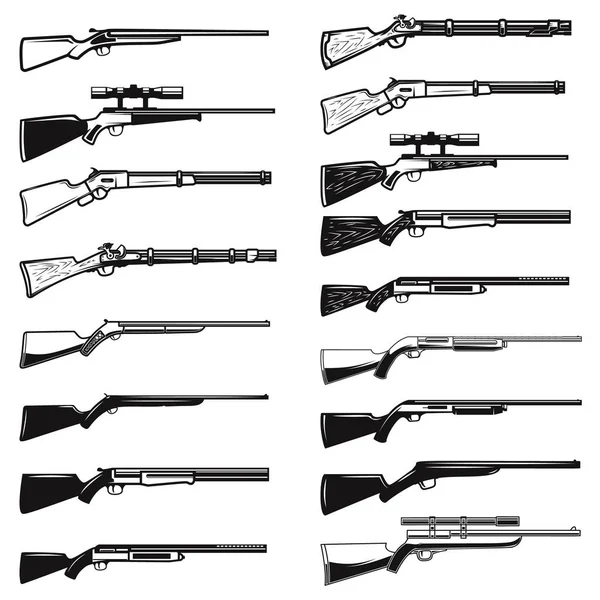 Big Set Hunting Guns Rifles Design Element Logo Label Sign — Stock Vector