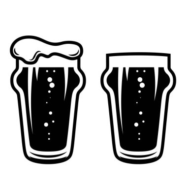 Biranın kabartma tarzında resmedilmiş hali. Logo, etiket, tabela, poster ve tişört için tasarım elemanı. Vektör illüstrasyonu