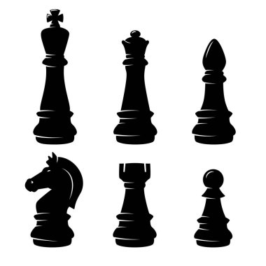 Oymacılık tarzında satranç figürleri. Logo, etiket, tabela, poster ve tişört için tasarım elemanı. Vektör illüstrasyonu