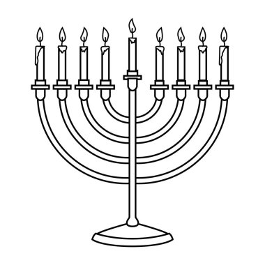 Beyaz arkaplanda izole edilmiş Hanukkah mum tasviri. Poster, kart, pankart, işaret, amblem için tasarım ögesi. Vektör resmi