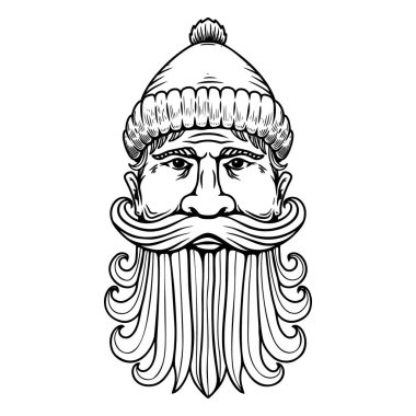 Keresteci kafasının oyma tarzında bir tasviri. Logo, etiket, amblem, işaret, rozet tasarımı. Vektör illüstrasyonu