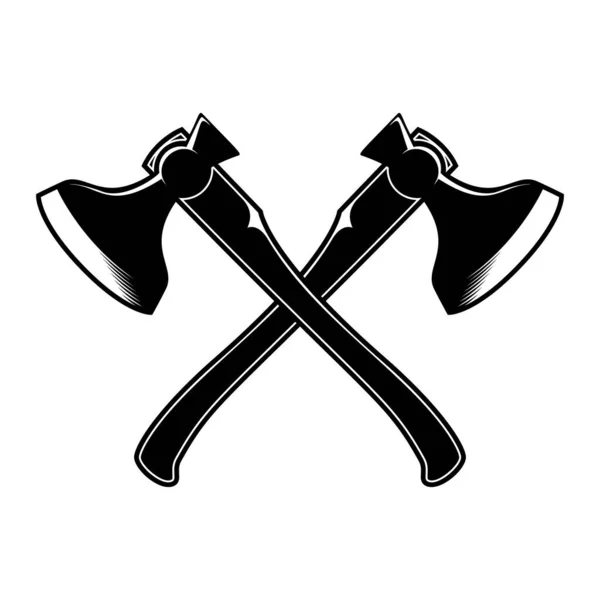 Çapraz Oduncu Baltalarının Oyma Tarzında Çizimleri Logo Etiket Amblem Imza — Stok Vektör