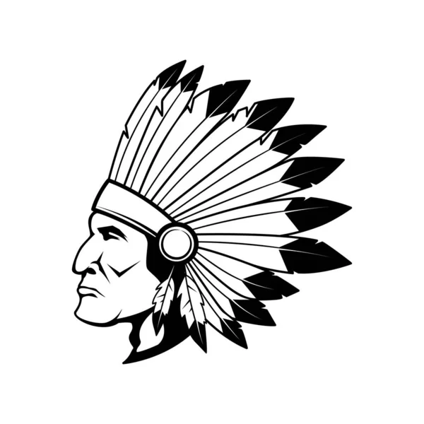 Illustration Des Amerikanischen Chefkopfes Traditioneller Kopfbedeckung Designelement Für Logo Etikett — Stockvektor