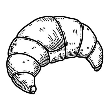 İşleme tarzında bir kruvasan seti. Logo, etiket, amblem, işaret, rozet tasarımı. Vektör illüstrasyonu