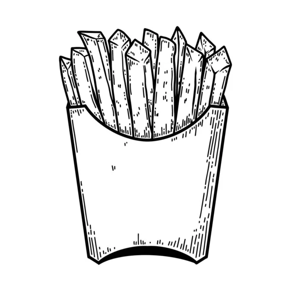 Illustration Pommes Frites Gravyr Stil Designelement För Affisch Etikett Skylt — Stock vektor