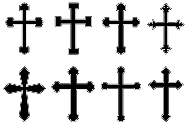 キリスト教の宗教的十字架のイラストのセット インフォグラフィック エンブレム サイン ポスター バナーのデザイン要素 ベクターイラスト — ストックベクタ