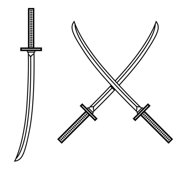 Ilustración Espadas Katana Japonesas Cruzadas Estilo Grabado Elemento Diseño Para — Vector de stock