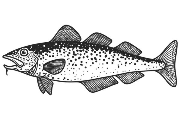 Illustration Poissons Morue Style Gravure Élément Design Pour Logo Étiquette — Image vectorielle